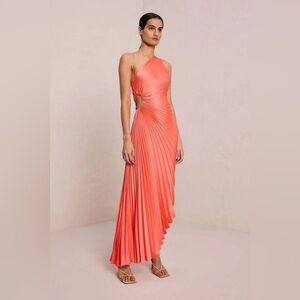 A.L.C. DELFINA PLEATED DRESS IN SPICED CORAL